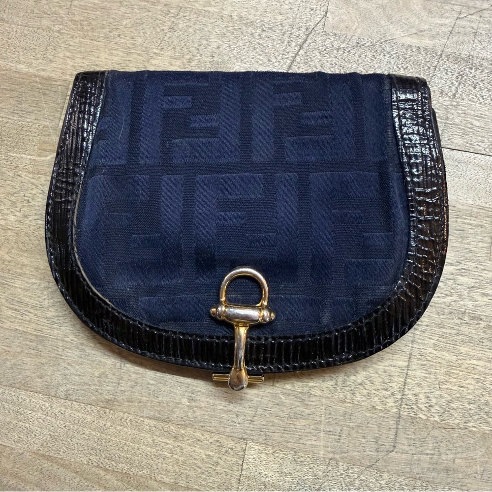 FENDI Vintage Half Moon Navy Zucca Wallet